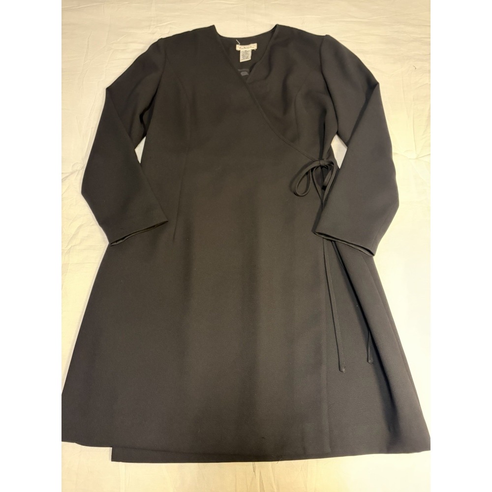 Vtg Talbot's Black Crepe Wrap Dress Sz 12 Long Slvs Office to Dinner Tailored - Picture 4 of 12